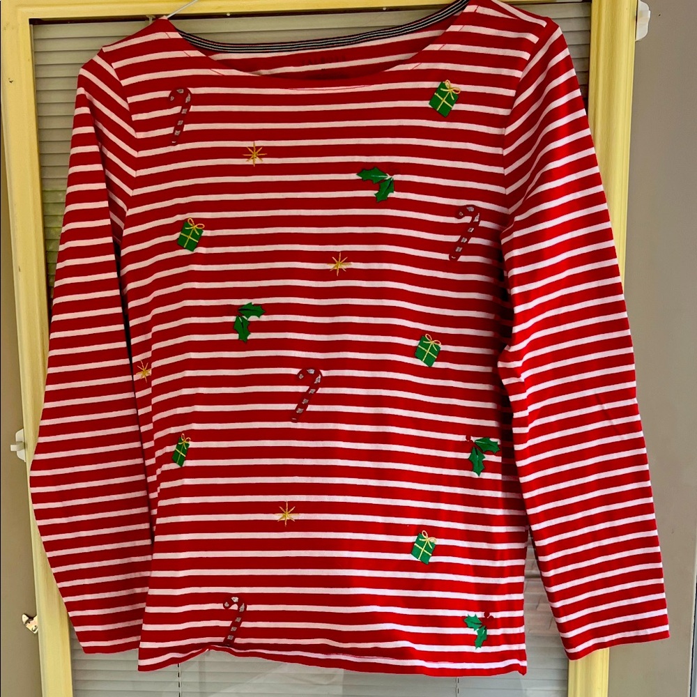 Talbots Red and White Striped Long Sleeve Tee